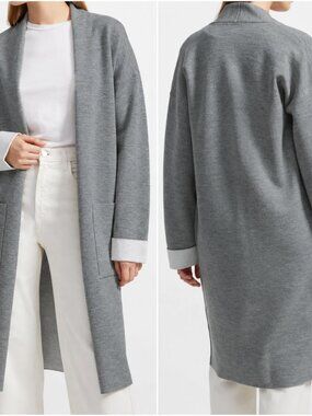 Theory Wool Open Front Double Face Long Cardigan Sweater Grey Size Medium
